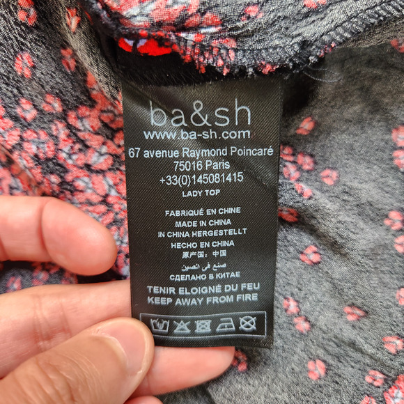 Ba&sh Women's Top Bruce Black Peasant Top Balloon Sleeves Nior Floral Size 2 NWT - Picture 14 of 15